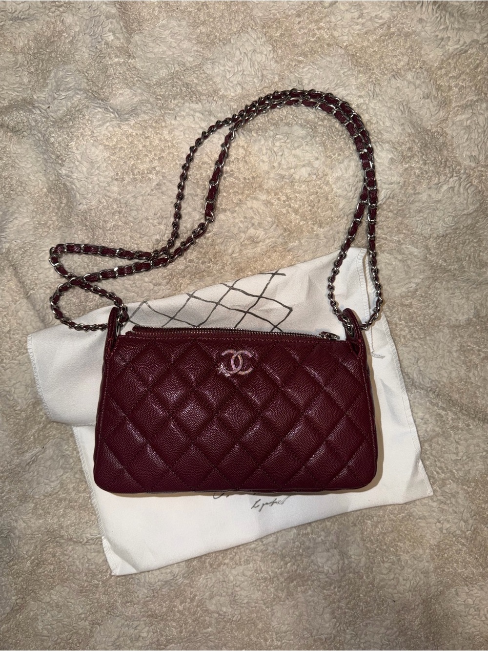 Quilted Crossbody Bag in Burgundy and Silver